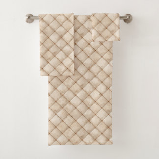 Cream Brown Squares Christmas Bath Towel Set
