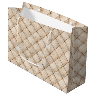 Cream Brown Squares Christmas Large Gift Bag