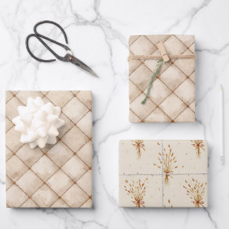 Cream Brown Squares Christmas Wrapping Paper Sheets