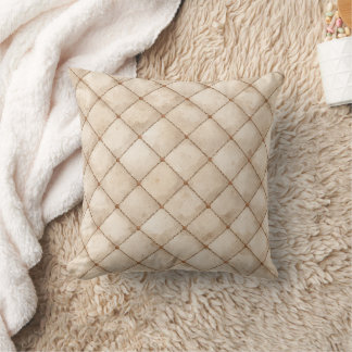 Cream Brown Squares Throw Pillow