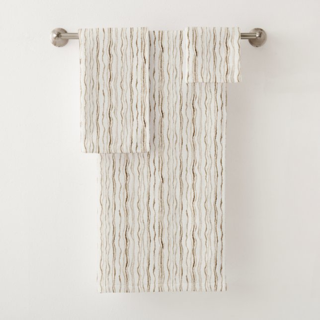 Cream Brown Stripes Bath Towel Set (Insitu)