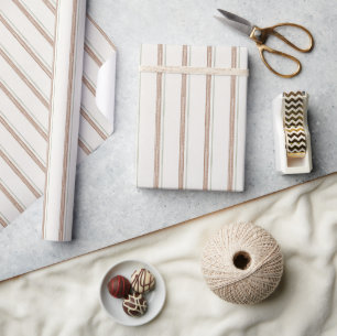 Cream Brown Stripes Christmas Wrapping Paper