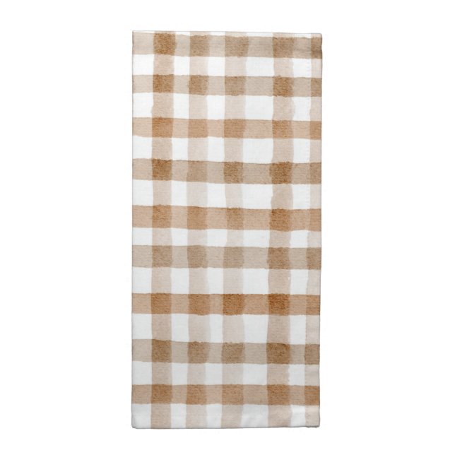 Cream Brown Stripes Tan Plaid Cloth Napkin (Half Fold)