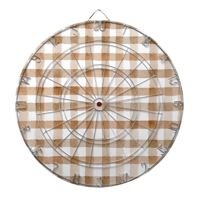 Cream Brown Stripes Tan Plaid Dart Board (Front)