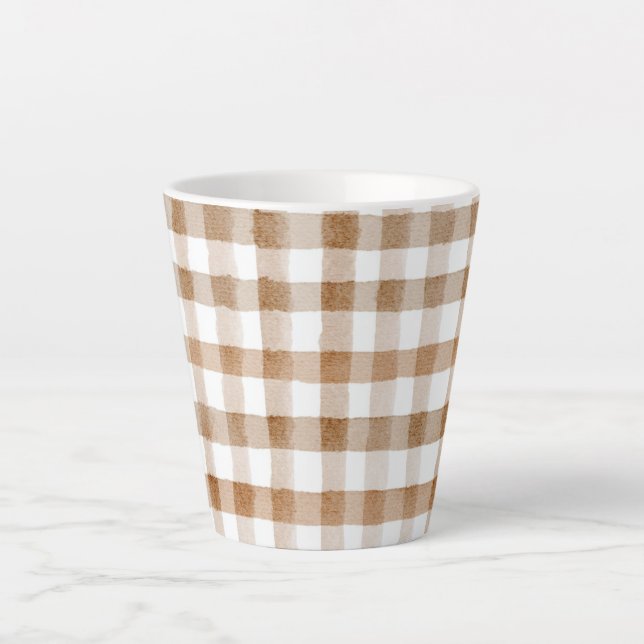 Cream Brown Stripes Tan Plaid Latte Mug (Front)