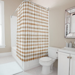 Cream Brown Stripes Tan Plaid Shower Curtain