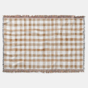 Cream Brown Stripes Tan Plaid Throw Blanket