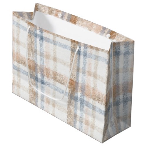 Cream Brown Tan Blue Stripes Birthday Large Gift Bag