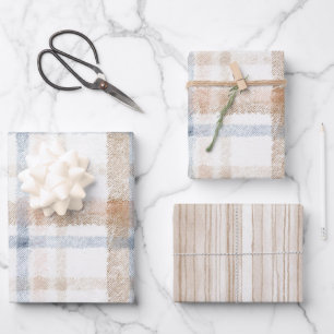 Cream Brown Tan Blue Stripes Birthday Wrapping Paper Sheets