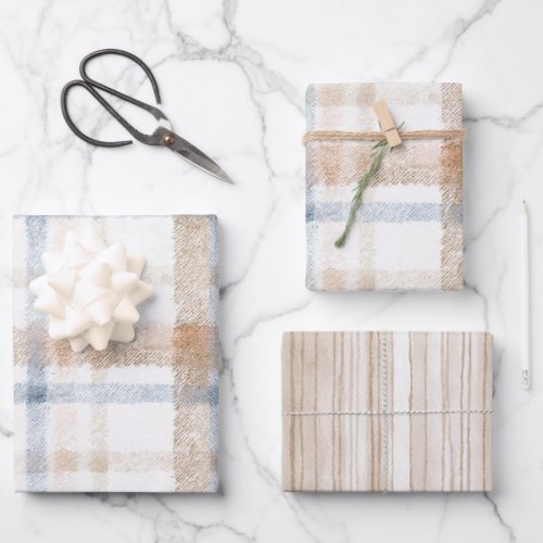 Cream Brown Tan Blue Stripes Birthday Wrapping Paper Sheets