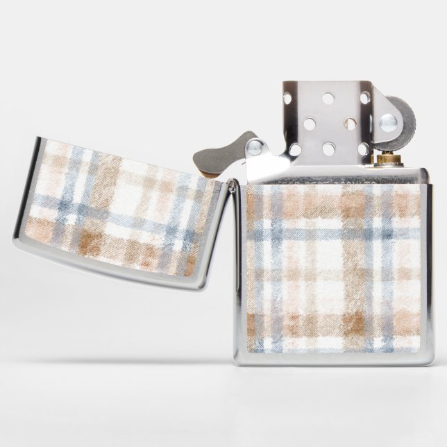 Cream Brown Tan Blue Stripes Zippo Lighter (Opened)