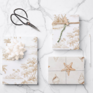 Cream Brown Tropical Island Palm Trees Wedding Wrapping Paper Sheets