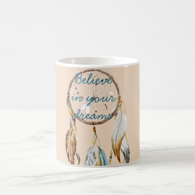 Cream Brown Turquoise Dream Catcher Coffee Mug (Center)