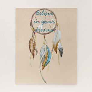 Cream Brown Turquoise Dream Catcher Jigsaw Puzzle