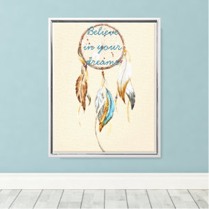 Cream Brown Turquoise Dream catcher watercolor Canvas Print