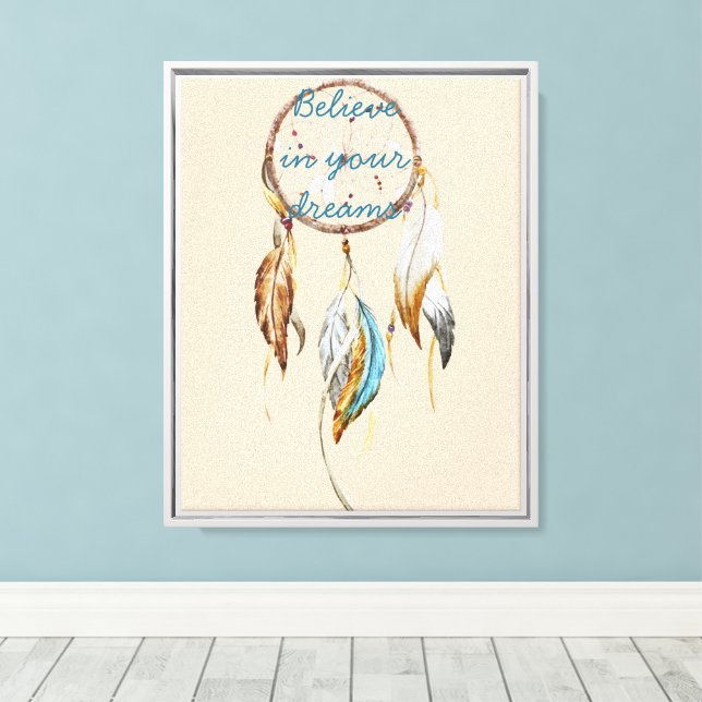 Cream Brown Turquoise Dream catcher watercolor  Canvas Print (Insitu(Wood Floor))