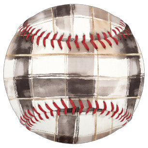 Cream Brown White Gold Plaid Stripes Softball