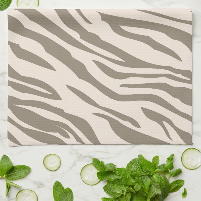 Cream Brown White Zebra Print Kitchen Towel (Folded)