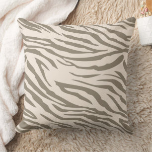Cream Brown White Zebra Print Throw Pillow
