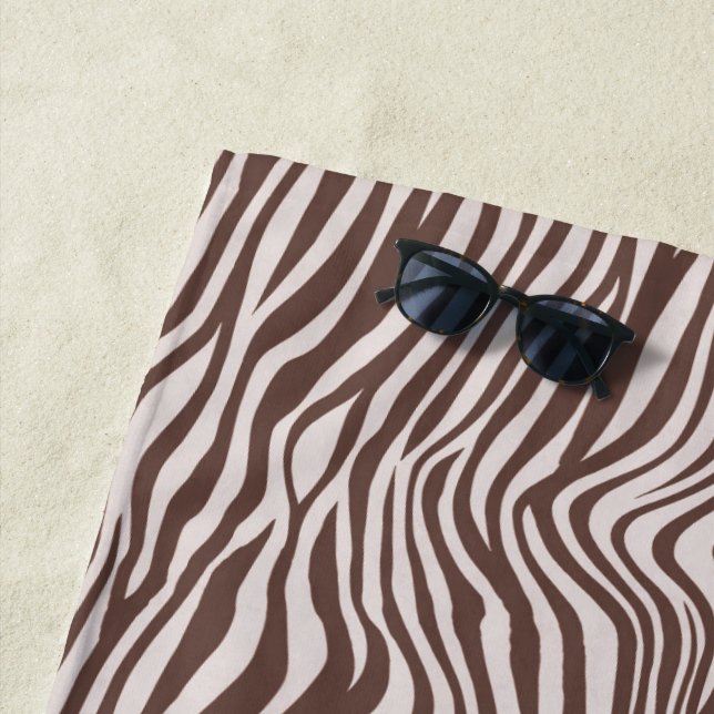 Cream Brown Zebra Print Beach Towel (In Situ)