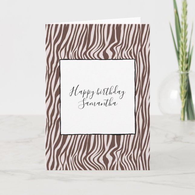 Cream Brown Zebra Print Birthday Card (Front)
