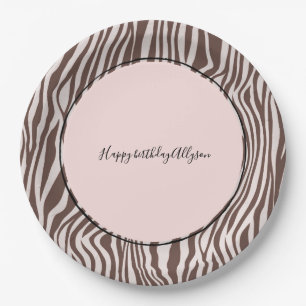 Cream Brown Zebra Print Paper Plates