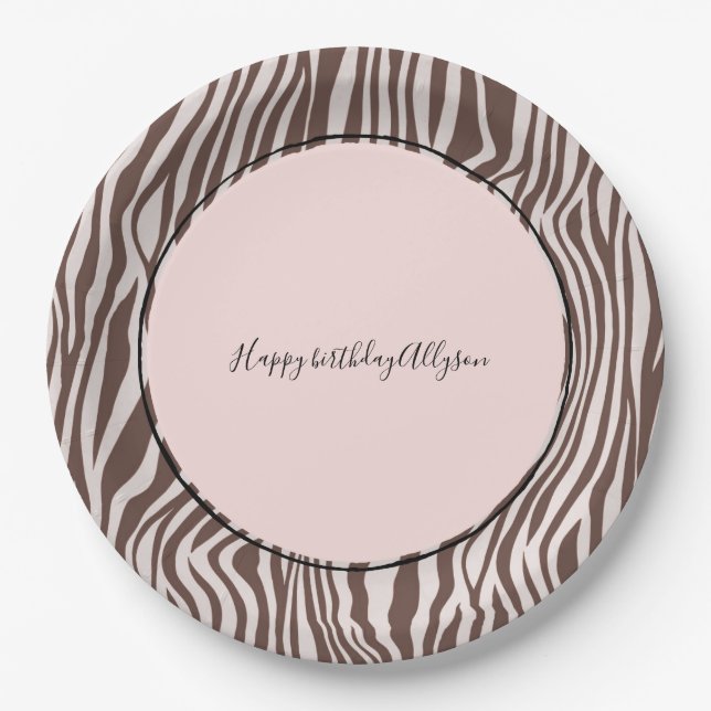 Cream Brown Zebra Print Paper Plates (Front)