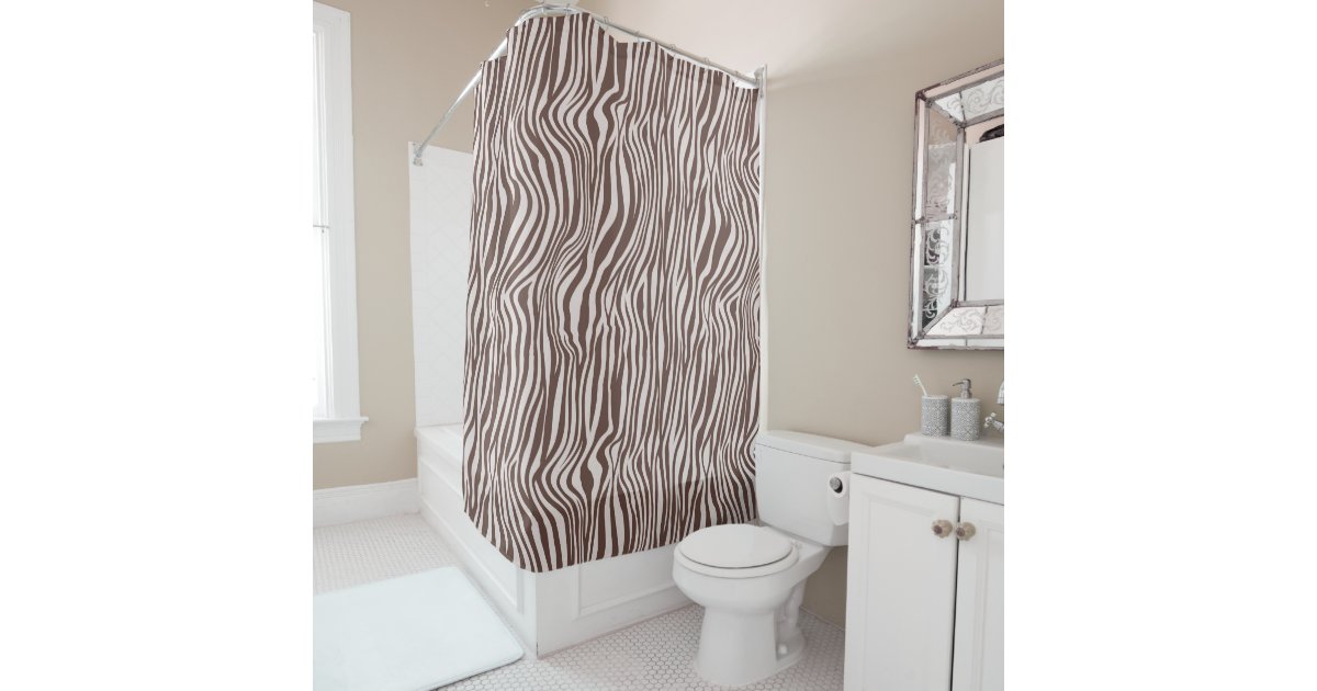 Cream Brown Zebra Print Shower Curtain, Brown Zebra Shower Curtain