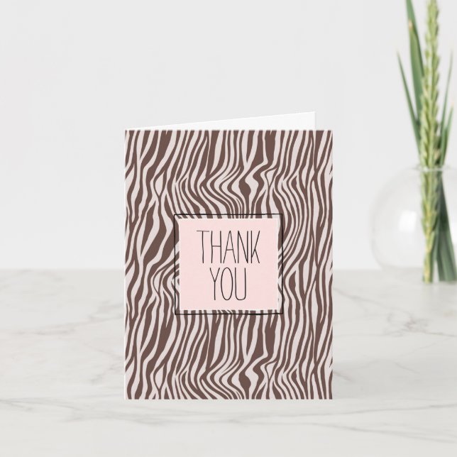 Cream Brown Zebra Print Thank You Card (Front)