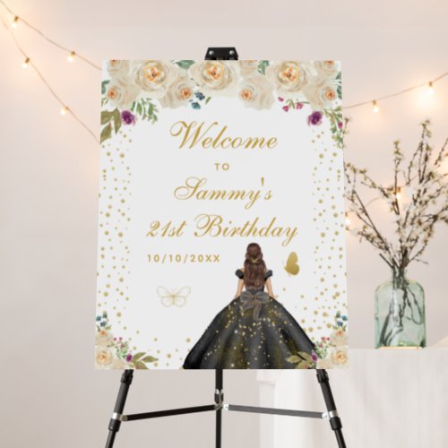 Cream Brunette Hair Girl Birthday Party Welcome Foam Board