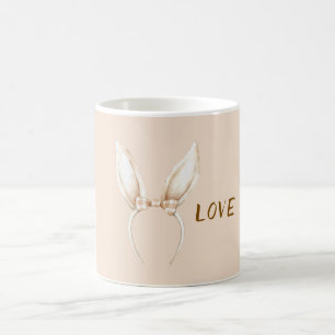 Cream Bunny Ears Bow Coffee Mug