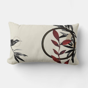 Cream Burgundy & Black Watercolor Leaves Lumbar Pillow