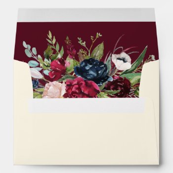 Cream | Burgundy | Blue Floral Watercolor Wedding Envelope by YourWeddingDay at Zazzle