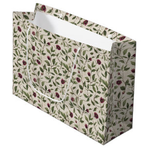 Cream Burgundy Flowers Bridal Shower Large Gift Bag