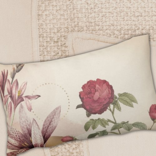 Cream  Burgundy Minimalist Floral Design Lumbar Pillow