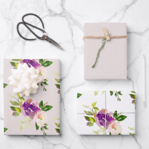 Cream Burgundy Pink Floral Wedding Wrapping Paper Sheets