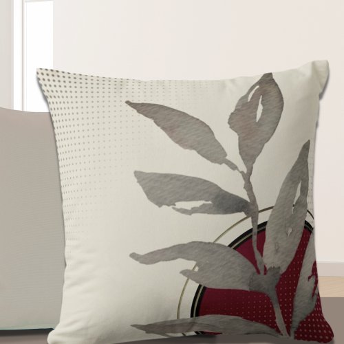 Cream Burgundy Red  Black Simple Watercolor Throw Pillow