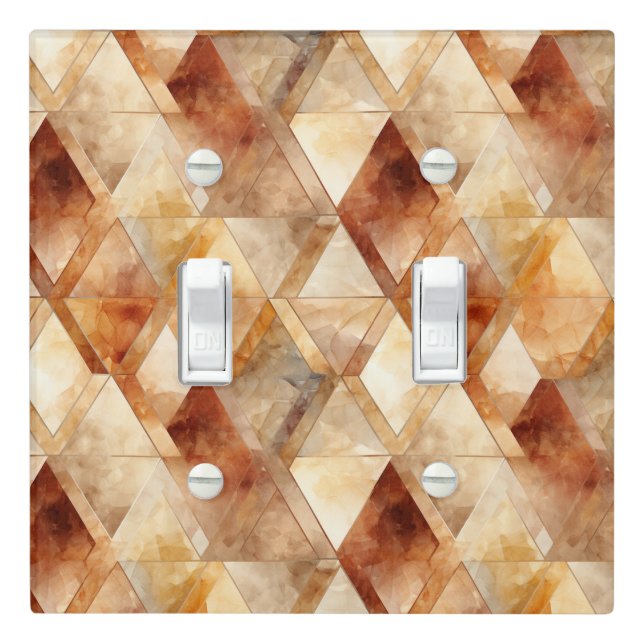 Cream Burgundy Red Gold Triangles Christmas Light Switch Cover (In Situ)