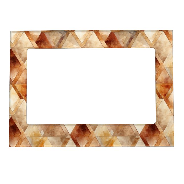Cream Burgundy Red Gold Triangles Christmas Magnetic Frame (Front)