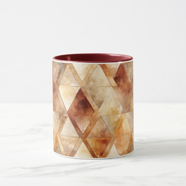 Cream Burgundy Red Gold Triangles Christmas Mug (Center)
