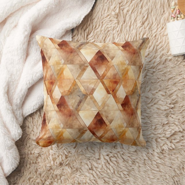 Cream Burgundy Red Gold Triangles Christmas Throw Pillow (Blanket)