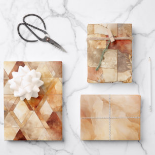 Cream Burgundy Red Gold Triangles Christmas Wrapping Paper Sheets