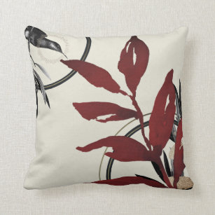 burgundy coral pillow sea theme pillow Burgundy coral fan embroidered  on  off white 18inch custom  made decorative throw cushion