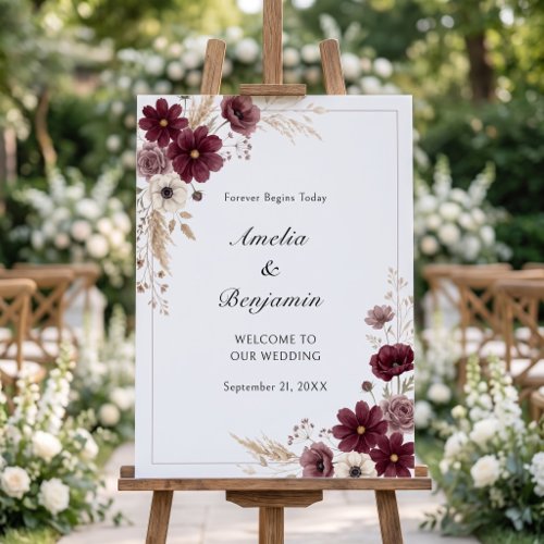 Cream Burgundy Wedding Anemone Blooms Foam Board
