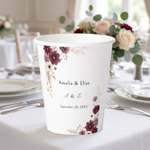 Cream Burgundy Wedding Anemone Blooms Paper Cups