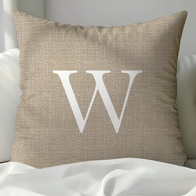 Cream Burlap Custom Monogrammed Throw Pillows (Creator Uploaded)