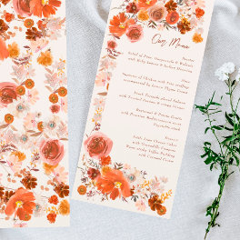 Cream Burnt Orange Floral Boho Bouquet Wedding Menu