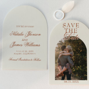 Cream Burnt Orange Terracotta Photo Arched Wedding Save The Date