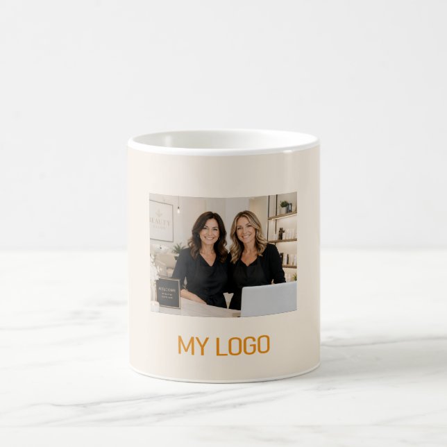 Cream business logo rectangular photo coffee mug (Center)