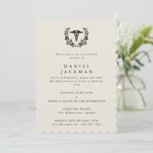 Cream Caduceus+Laurel Medical School Graduation Invitation
